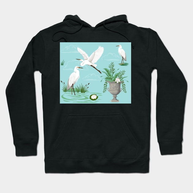 E is for Egret—blue Hoodie by Ruby Ritz